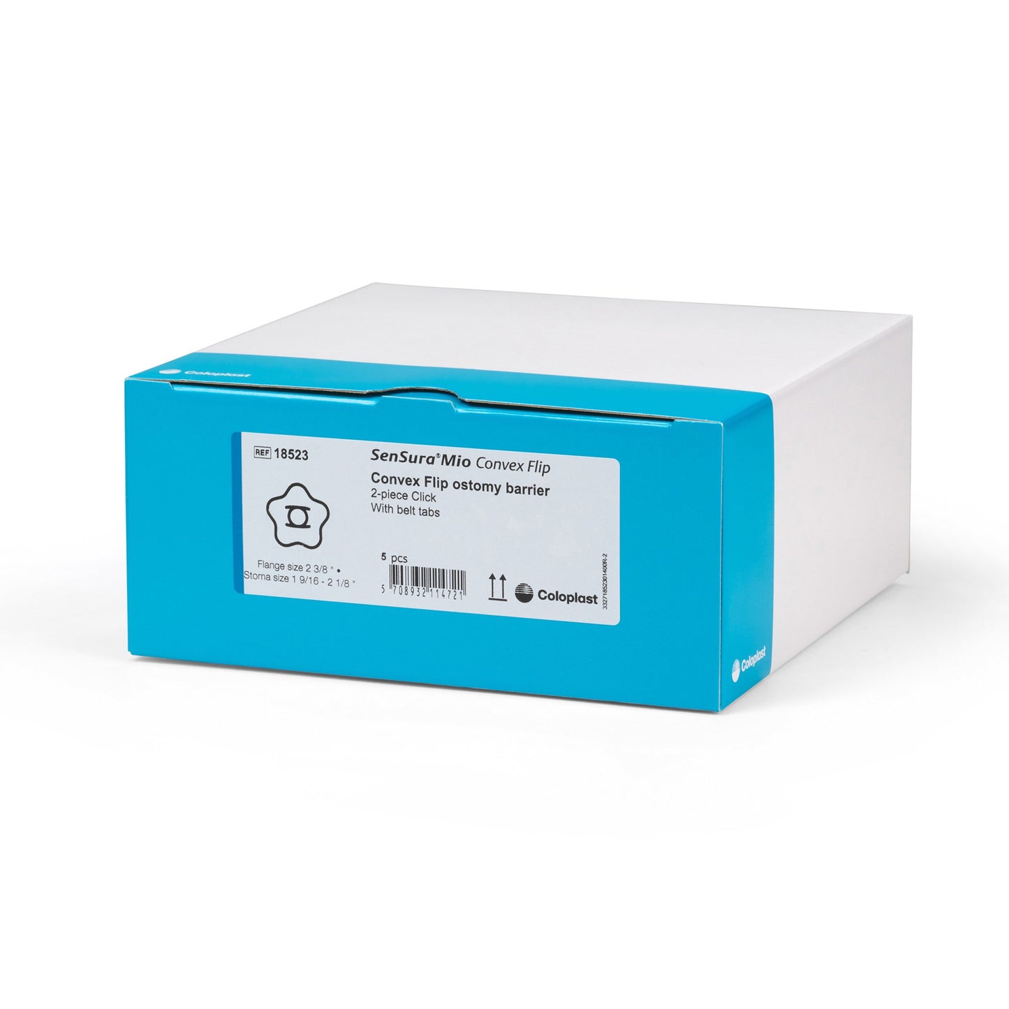 SenSura® Mio Click Convex Flip Ostomy Barrier, 40 mm Stoma Openings, Blue Match 18523