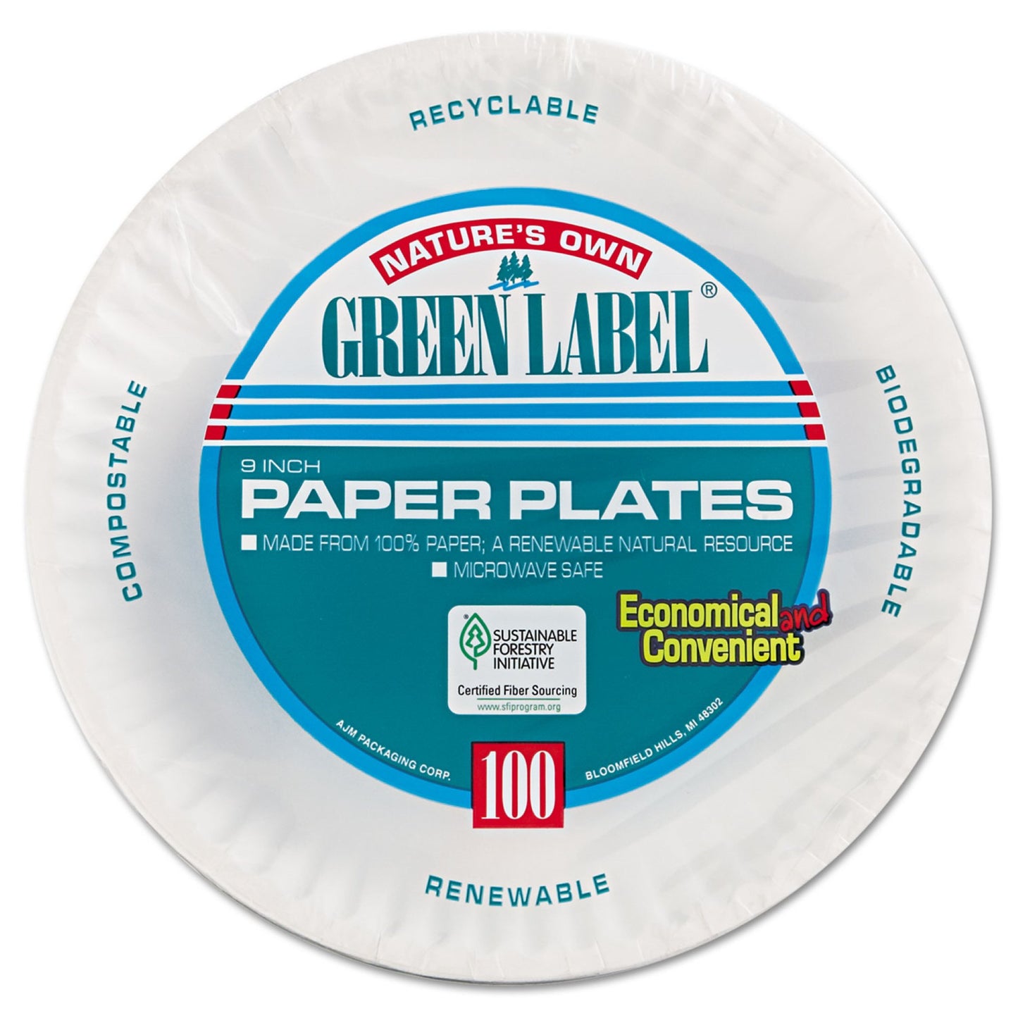 Lagasse Nature's Own Green Label Paper Plate AJMPP9GRAWH, Case of 12