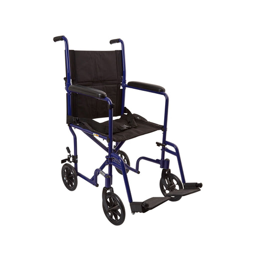Transport Chair McKesson 19 Inch Seat Width Full Length Arm Swing-Away Footrest Aluminum Frame with Blue Finish - 146-ATC19-BL