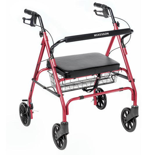 Bariatric 4 Wheel Rollator McKesson Red Adjustable Height / Folding Steel Frame - 146-10215RD-1