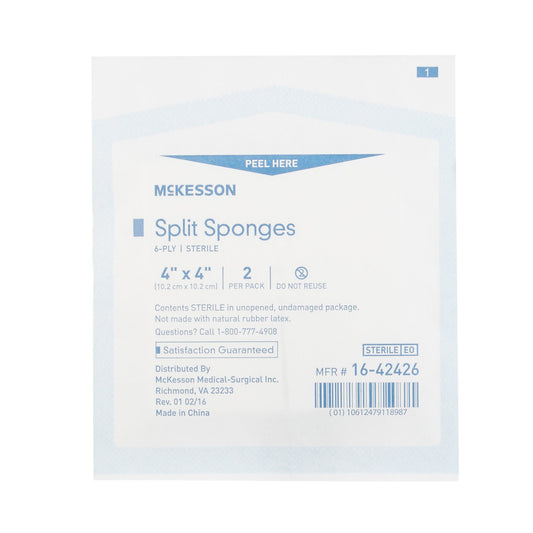 McKesson IV/Drain Split Dressing, 4 x 4 Inch, 6-Ply 16-42426