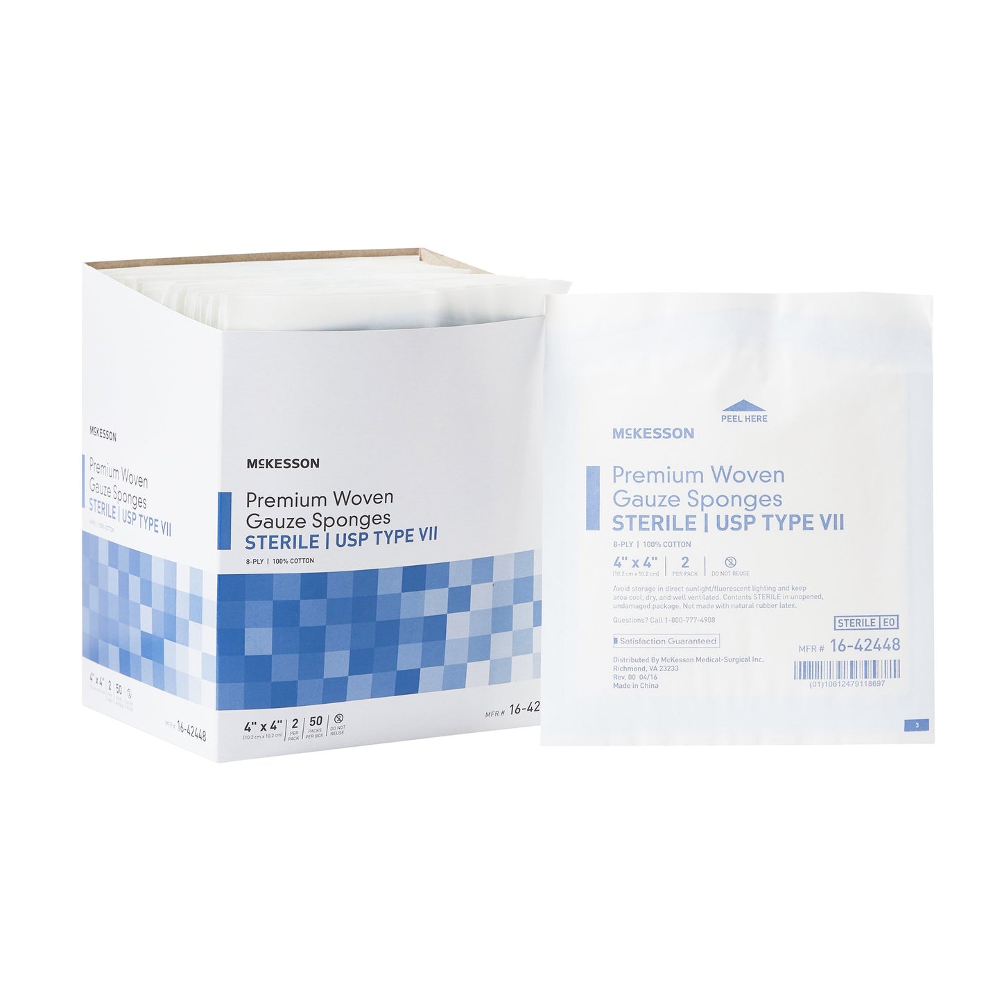 Gauze Sponge McKesson 4 X 4 Inch 8-Ply Sterile 2 per Pack - 16-42448