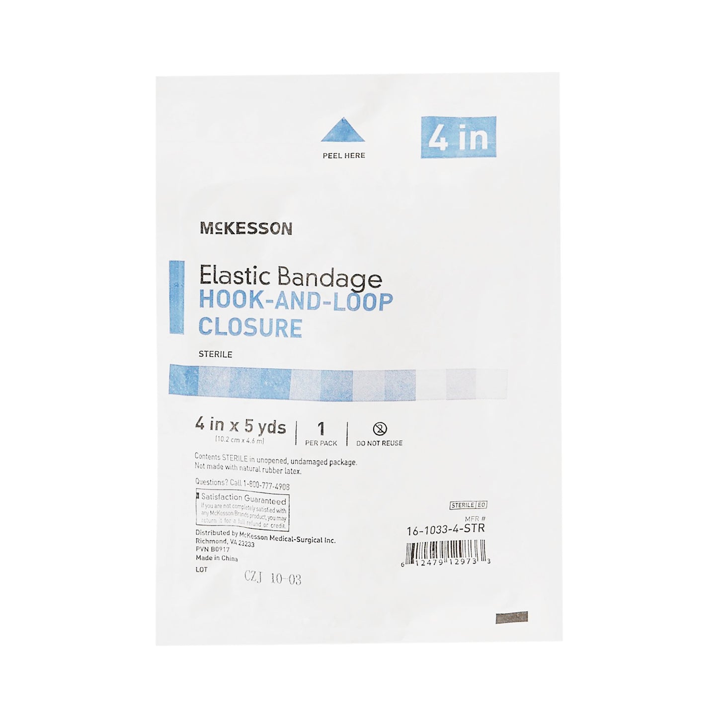 McKesson Hook and Loop Closure Elastic Bandage, 4 Inch x 5 Yard 16-1033-4-STR