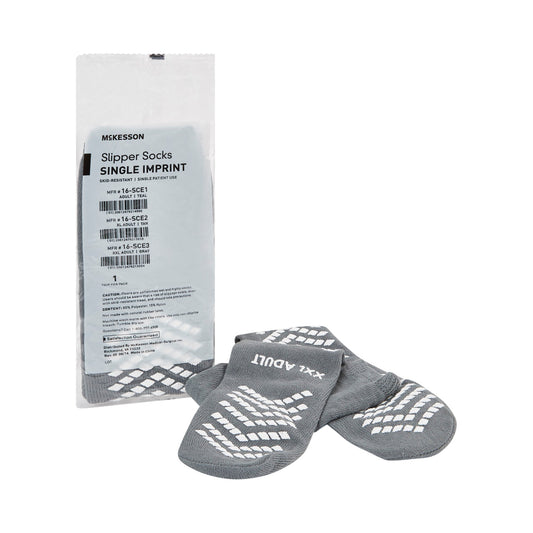 Slipper Socks McKesson Unisex Adult 2X-Large Single Tread Single Patient Use Gray - 16-SCE3