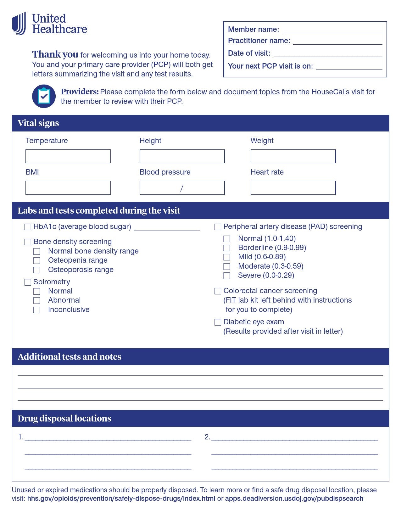 Check List Form Signigyhealth PCP Screening 8 X 10 Inch UHCCHKLIST