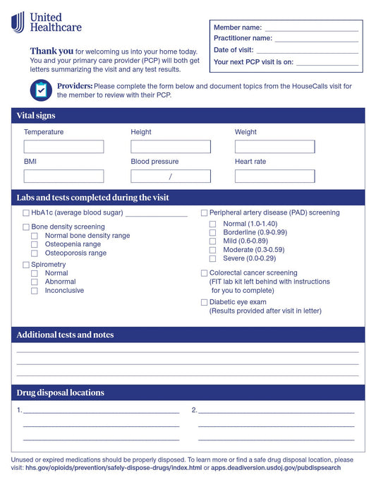 Check List Form Signigyhealth PCP Screening 8 X 10 Inch UHCCHKLIST