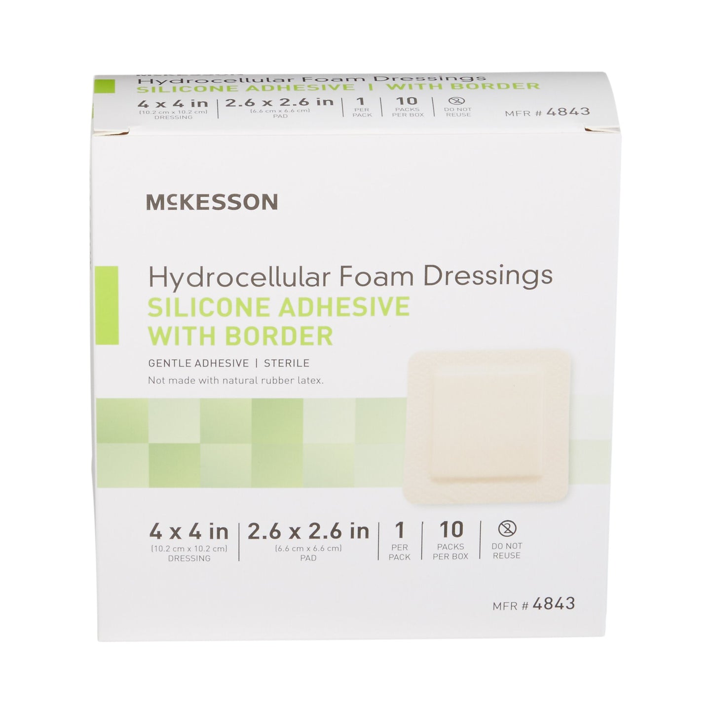 McKesson Silicone Adhesive with Border Silicone Foam Dressing, 4 x 4 Inch 4843