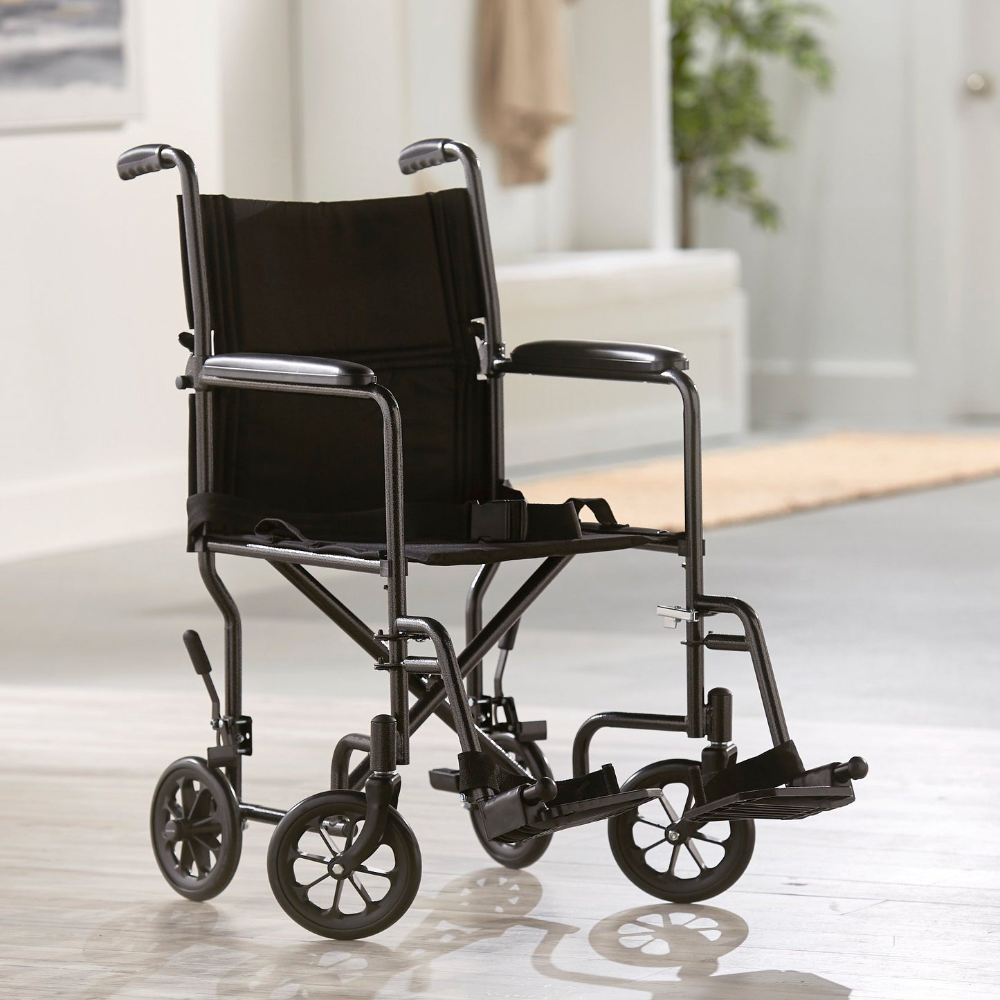 McKesson Lightweight Transport Chair, Black with Silver Vein Finish 146-TR39E-SV