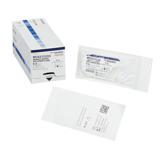 Nonabsorbable Suture with Needle McKesson Polypropylene P-13 3/8 Circle Precision Reverse Cutting Needle Size 5-0 Monofilament - S8698GX
