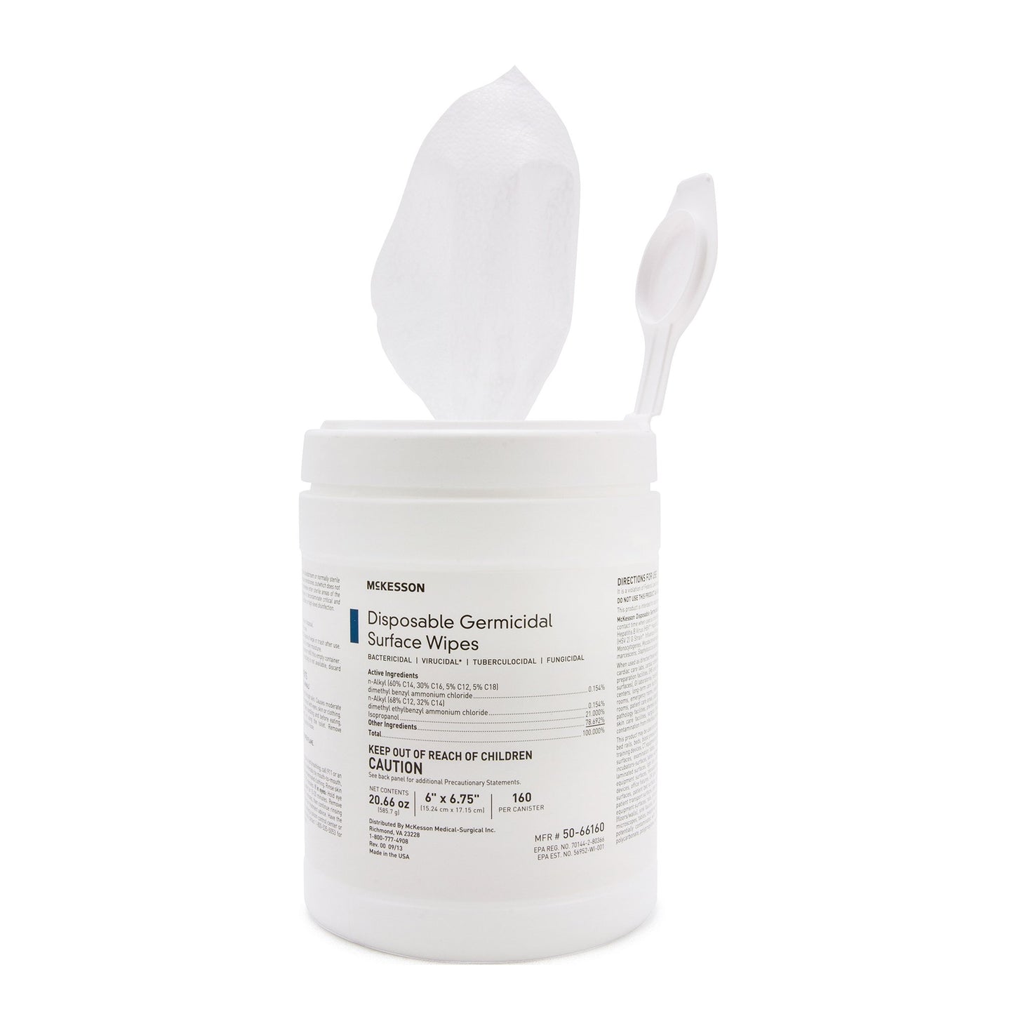 McKesson Germicidal Large Surface Disinfectant Wipes, Canister, 160 ct. 50-66160