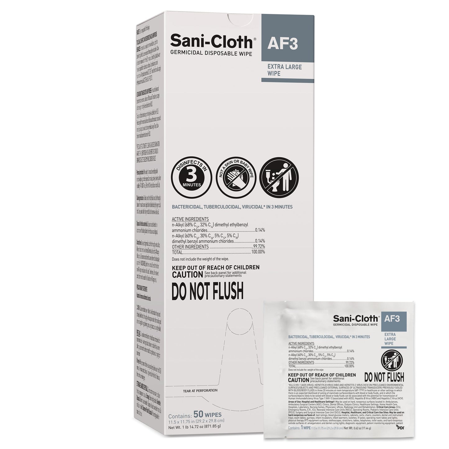 Surface Disinfectant Cleaner Sani-Cloth® AF3 Premoistened Germicidal Manual Pull Wipe 50 Count Individual Packet Mild Scent NonSterile - U27500