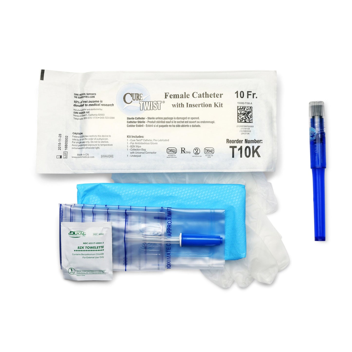 Cure Medical Cure Twist Intermittent Catheter Kit, 10 Fr. T10K, Box of 30