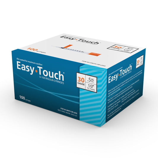 Standard Insulin Syringe with Needle EasyTouch™ 0.5 mL 1/2 Inch 30 Gauge NonSafety Thin Wall - 830555