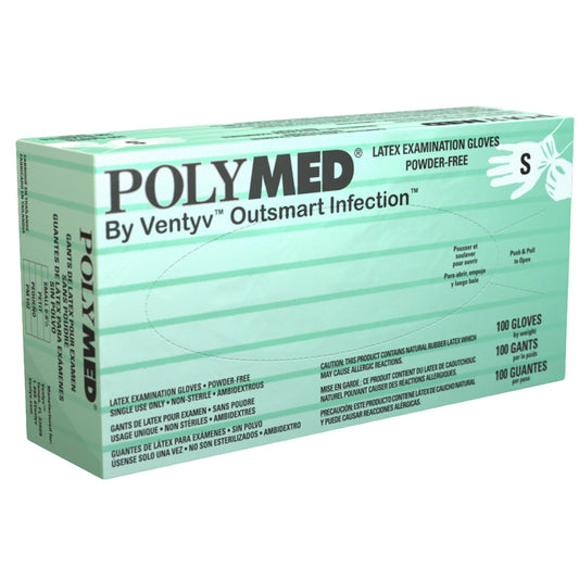 Exam Glove Polymed® Small NonSterile Latex Standard Cuff Length Fully Textured Ivory Not Rated - PM102