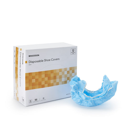 Shoe Cover McKesson One Size Fits Most Shoe High Nonskid Sole Blue NonSterile - 16-3510