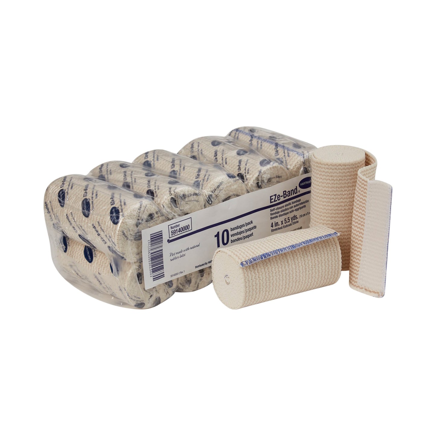 Elastic Bandage EZe-Band® LF 4 Inch X 5-1/2 Yard Double Hook and Loop Closure Tan NonSterile Standard Compression - 59140000