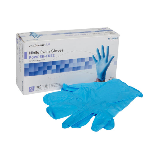 Exam Glove McKesson Confiderm® 3.8 X-Large NonSterile Nitrile Standard Cuff Length Textured Fingertips Blue Not Rated - 14-690