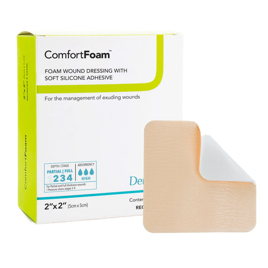 Foam Dressing ComfortFoam™ 2 X 2 Inch Without Border Film Backing Silicone Face Square Sterile - 44220