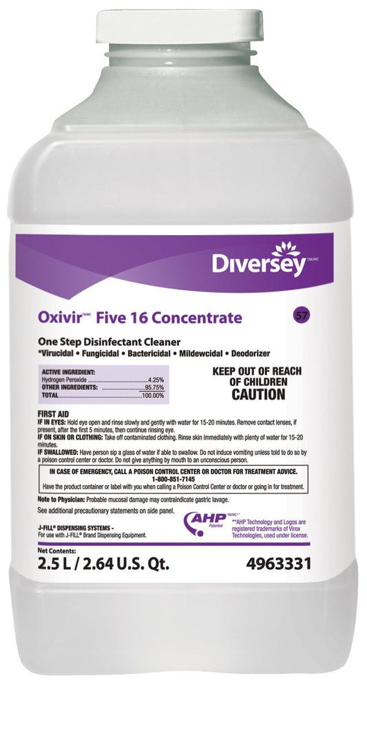 Surface Disinfectant Cleaner Diversey™ Oxivir® Five 16 Peroxide Based J-Fill® Dispensing Systems Liquid Concentrate 2.5 Liter Bottle Scented NonSteril