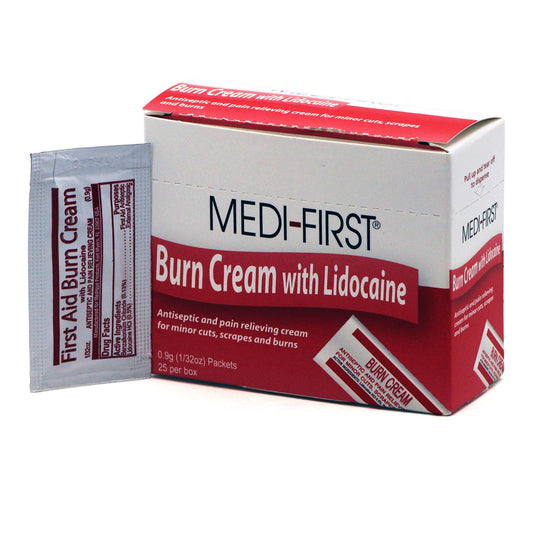Burn Relief BZK (Benzalkonium Chloride) / Lidocaine HCl Medi-First® Cream 0.9 Gram Individual Packet - 26073