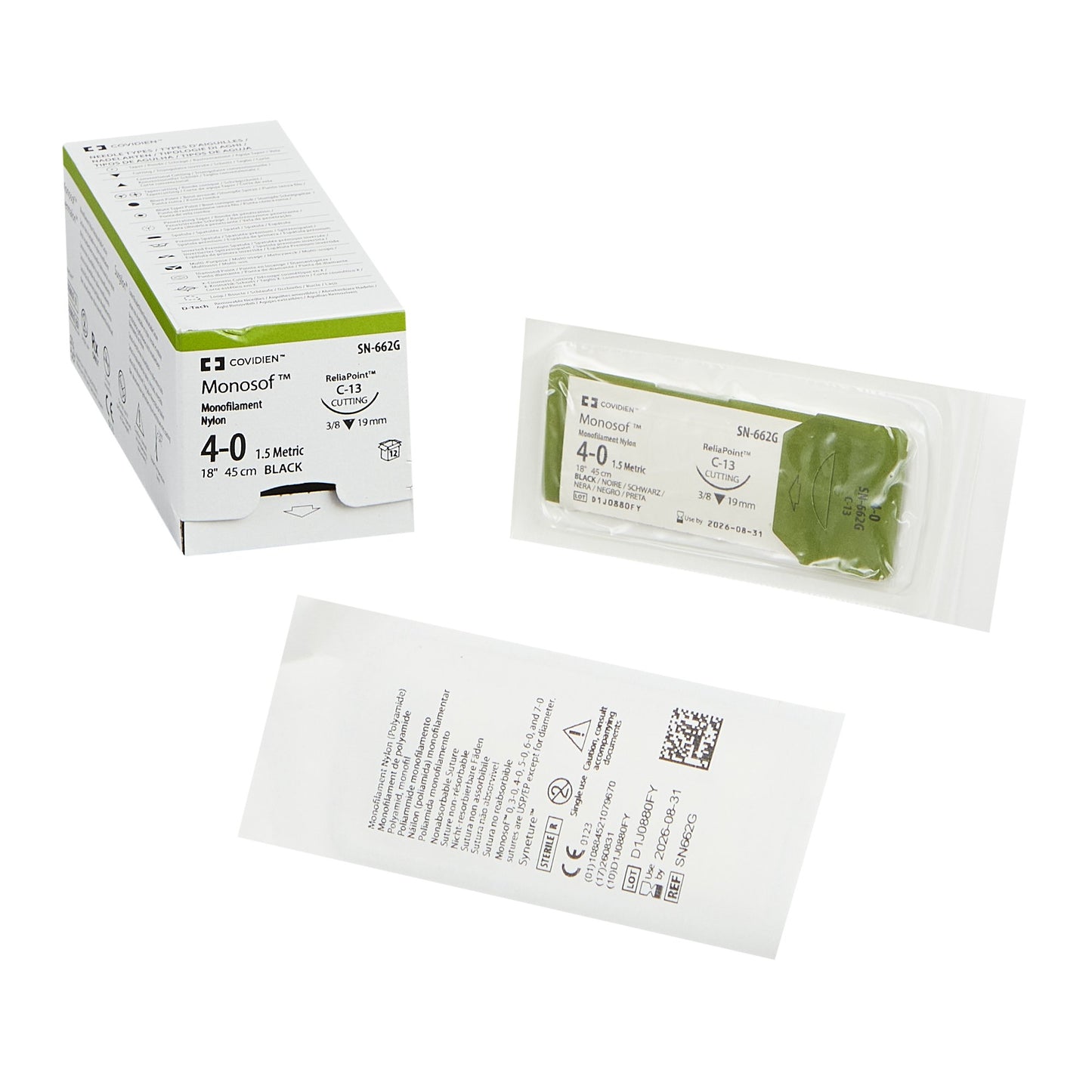 Nonabsorbable Suture with Needle Monosof™ Nylon C-13 3/8 Circle Reverse Cutting Needle Size 4-0 Monofilament - SN-662G