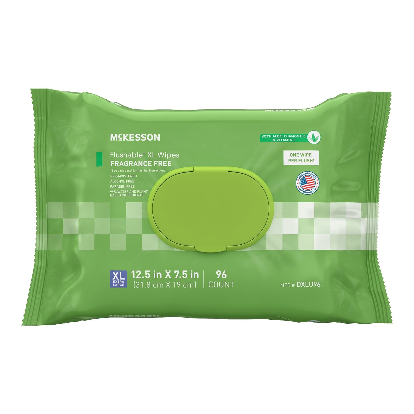 McKesson Flushable* Wet Wipes XL - Unscented, 96 Wet Wipes per Pack DXLU96