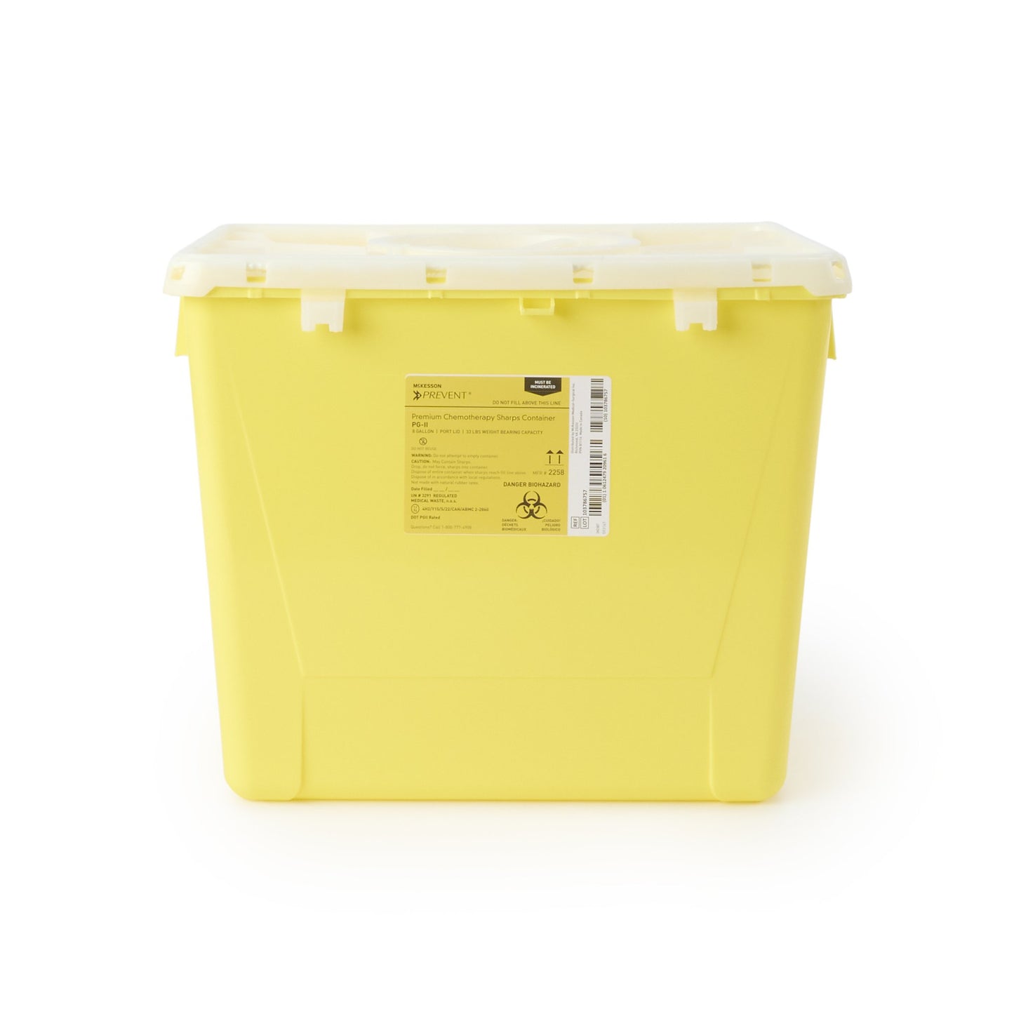 McKesson Prevent® Sharps Container, 8 Gallon, 13-1/2 x 17-3/10 x 13 Inch 2258