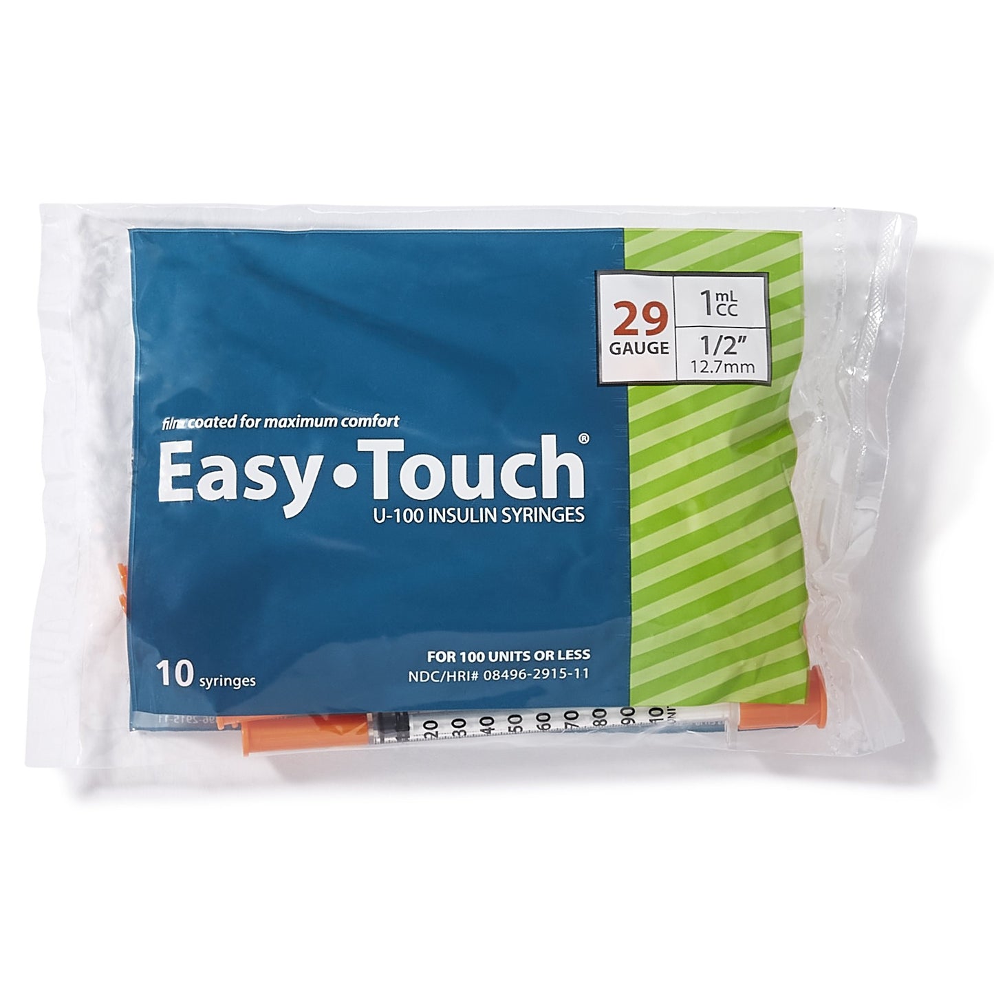 EasyTouch™ Standard Insulin 1cc Syringe with Needle, 29 Gauge, 1/2 Inch Length 829155