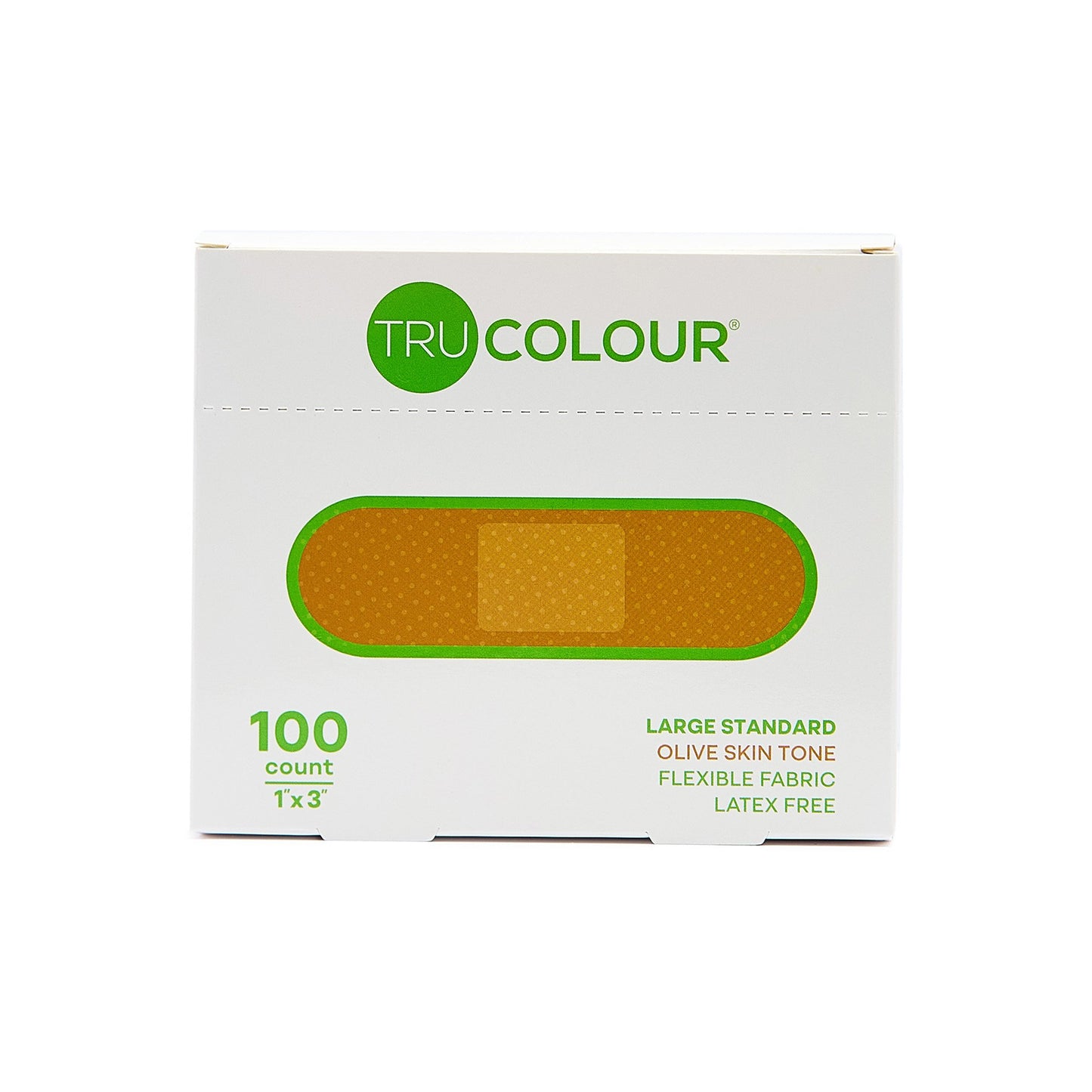 Tru-Colour Skin Tone Shade Fabric Bandage Adhesive Strips – Olive, 1 x 3 Inch TCB-GLS100