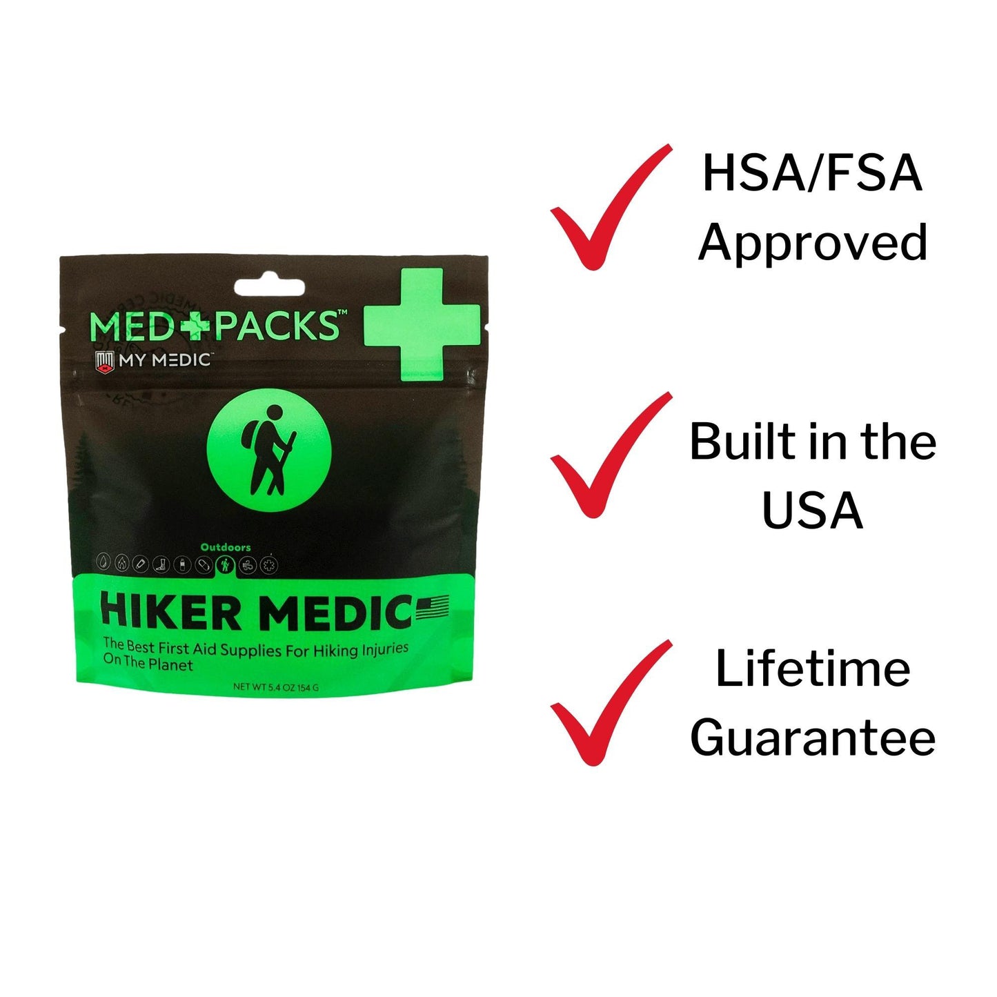 Med Packs™ First Aid Kit for Hikers – Outdoor Injury Supplies in Portable Pouch MM-MED-PACK-HKR-EA-V2