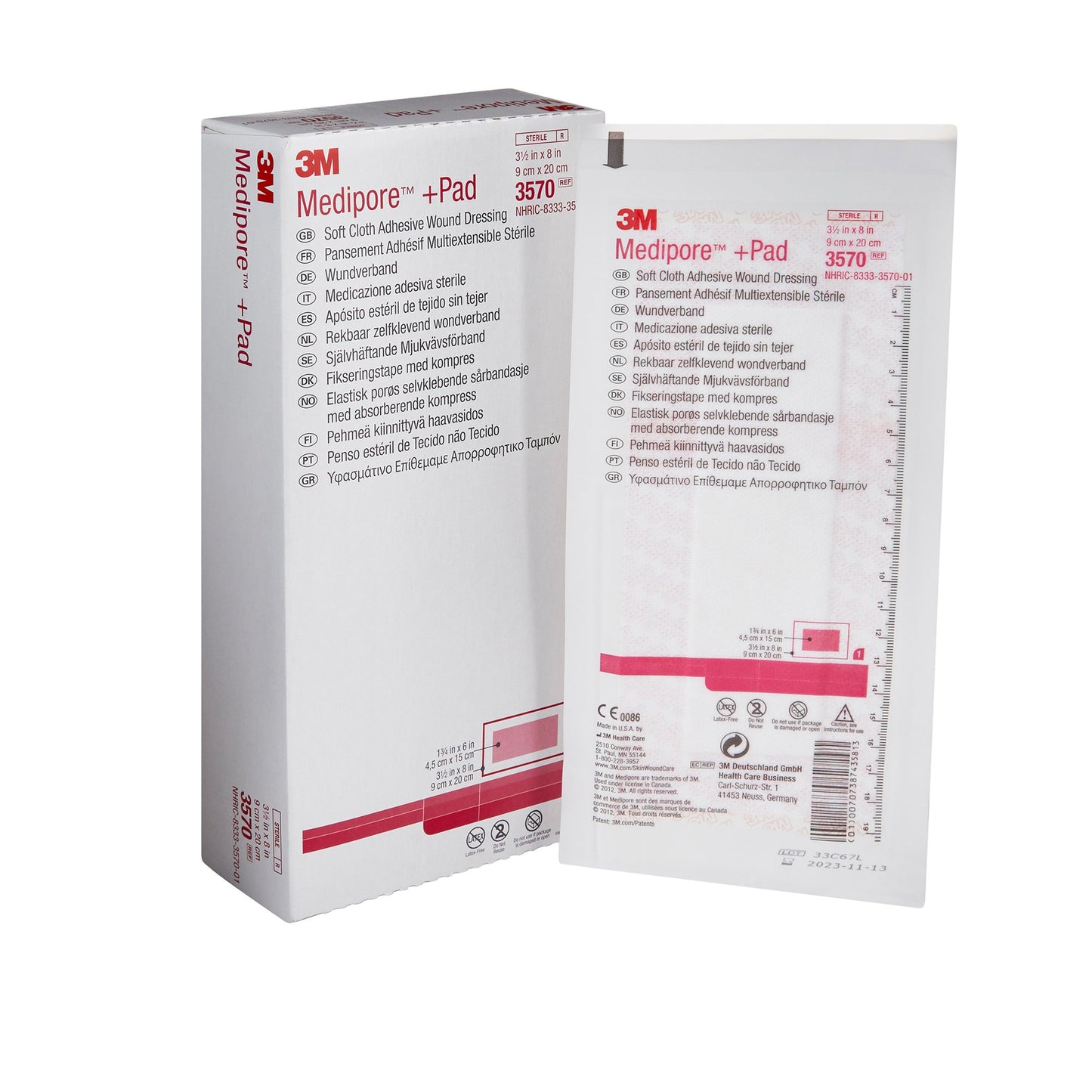 3M™ Medipore™ + Pad Soft Cloth Adhesive Dressing, 3½ x 8 Inch 3570