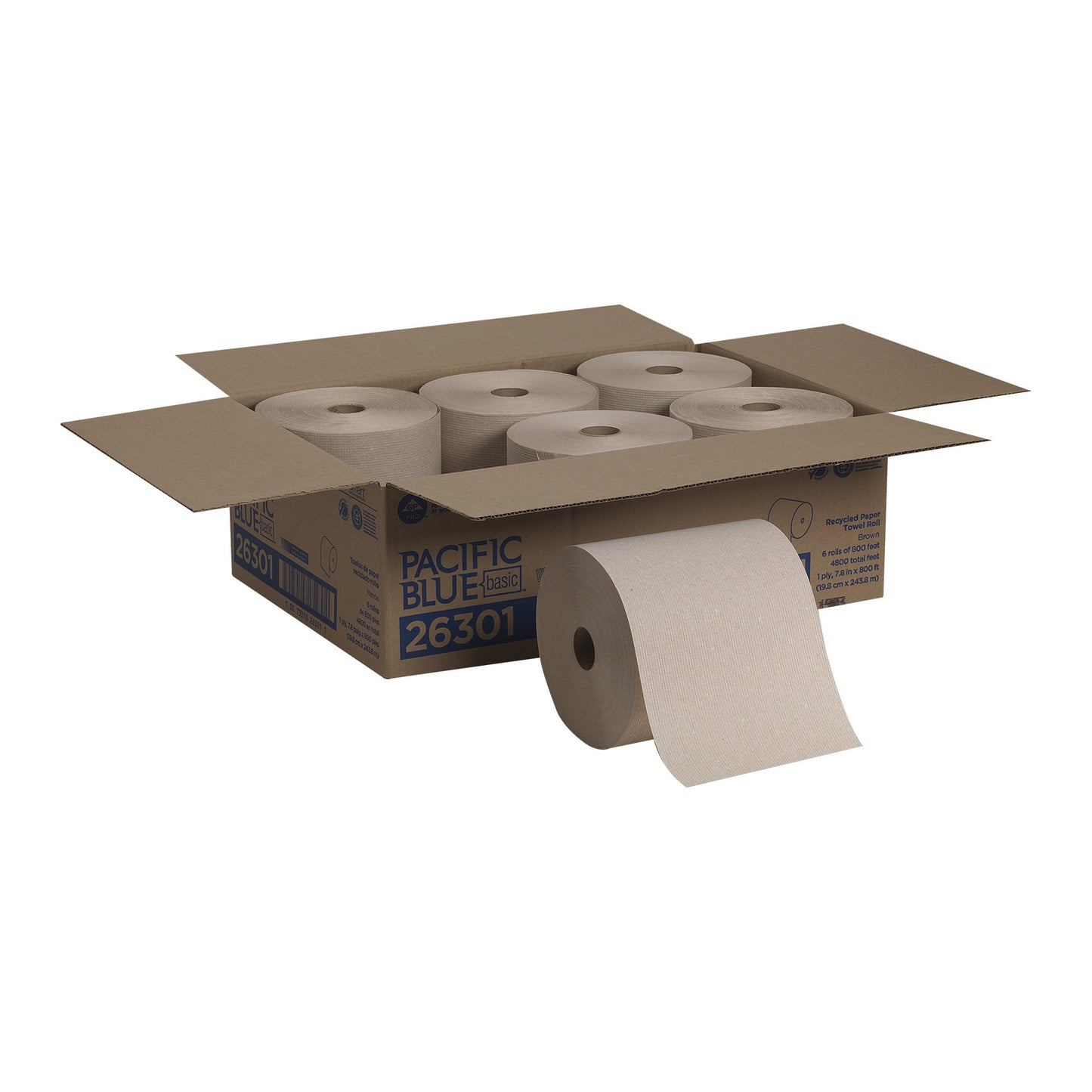 Pacific Blue Basic™ Brown Paper Towel, 7-7/8 Inch x 800 Foot, 6 Rolls per Case 26301