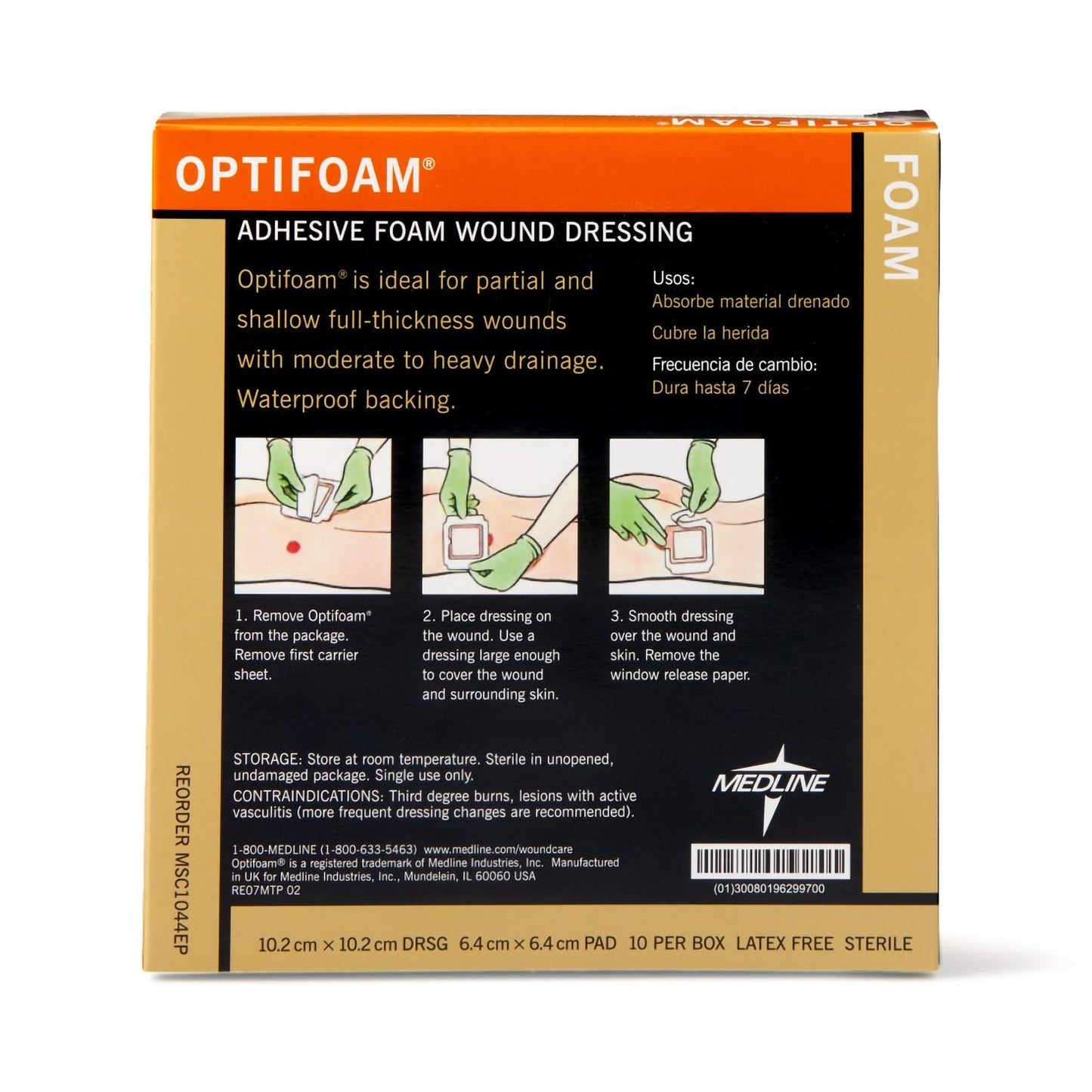 Optifoam® Adhesive with Border Foam Dressing, 4½ x 4½ Inch MSC1044EP