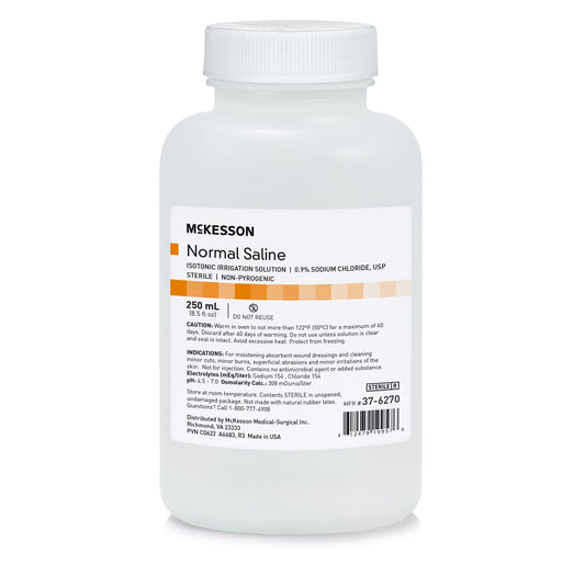 Irrigation Solution - OTC McKesson 0.9% Sodium Chloride Not for Injection Bottle, Screw Top 250 mL - 37-6270