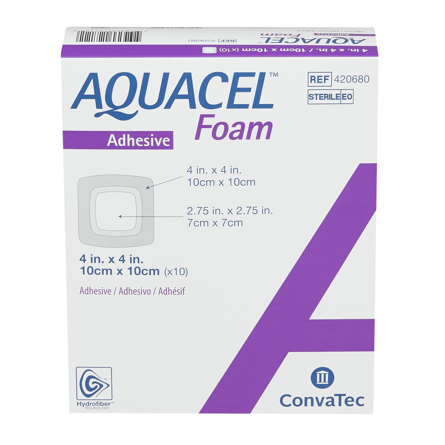 Aquacel® Silicone Adhesive with Border Silicone Foam Dressing, 4 x 4 Inch 420680
