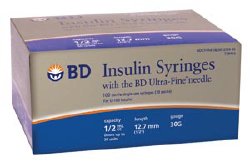 Standard Insulin Syringe with Needle Ultra-Fine™ 0.5 mL 1/2 Inch 30 Gauge NonSafety Regular Wall - 328466