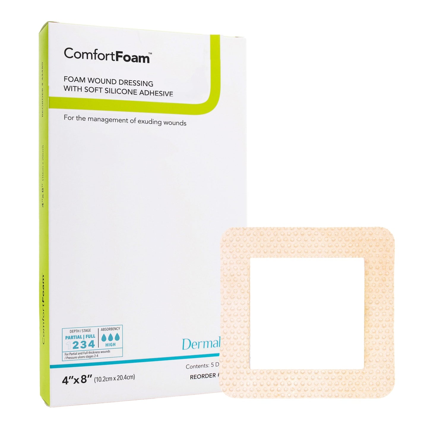 ComfortFoam™ Border Foam Wound Dressing with Silicone Adhesive, 10.2 x 20.4 cm 43480