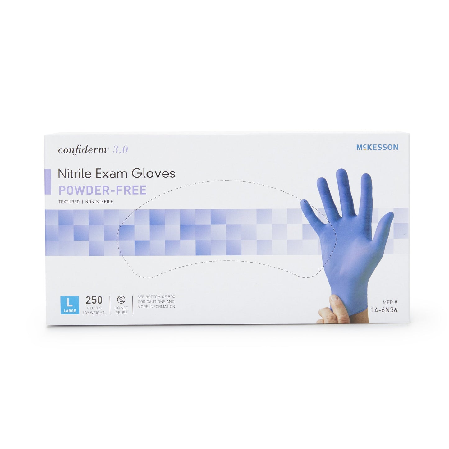 McKesson Confiderm® 3.0 Nitrile Exam Glove, Large, Blue 14-6N36