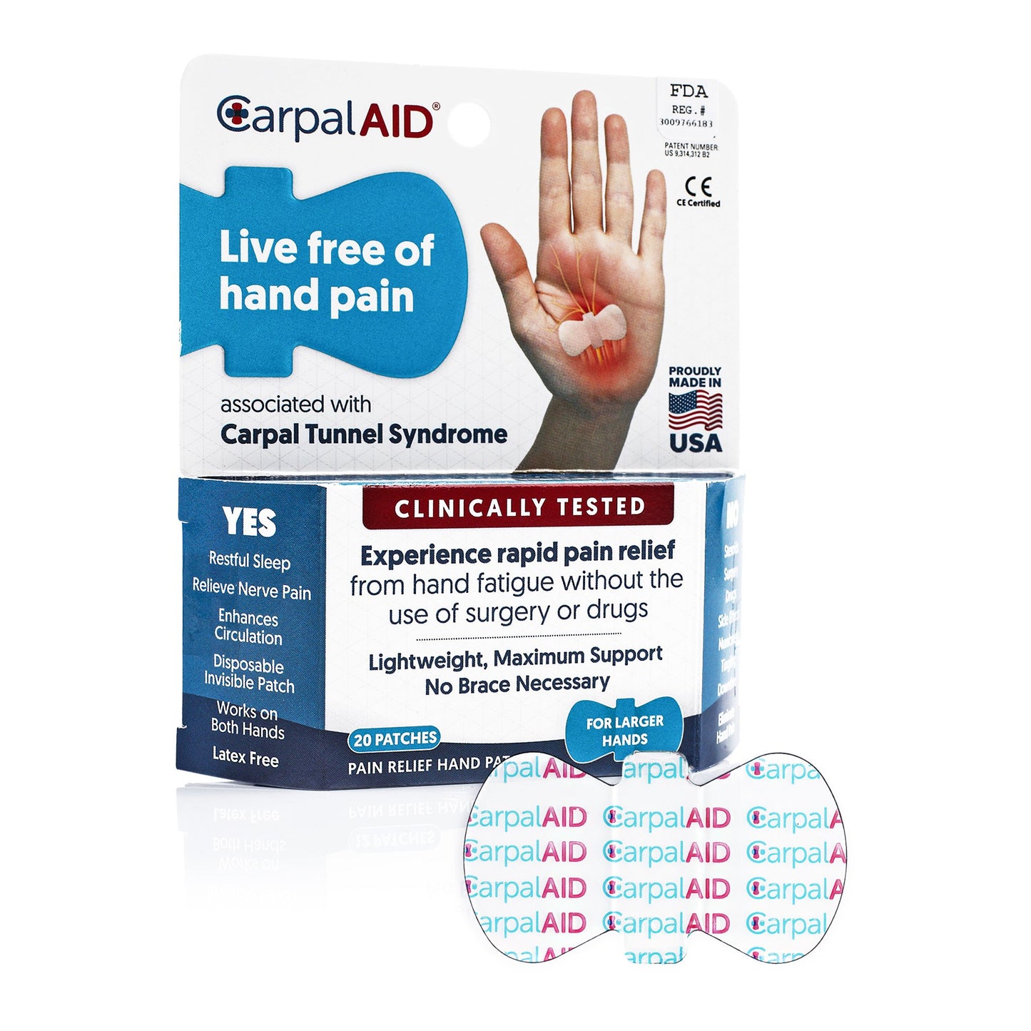 CarpalAid® Patch Hand-Based Carpal Tunnel Support, Small SM20PK