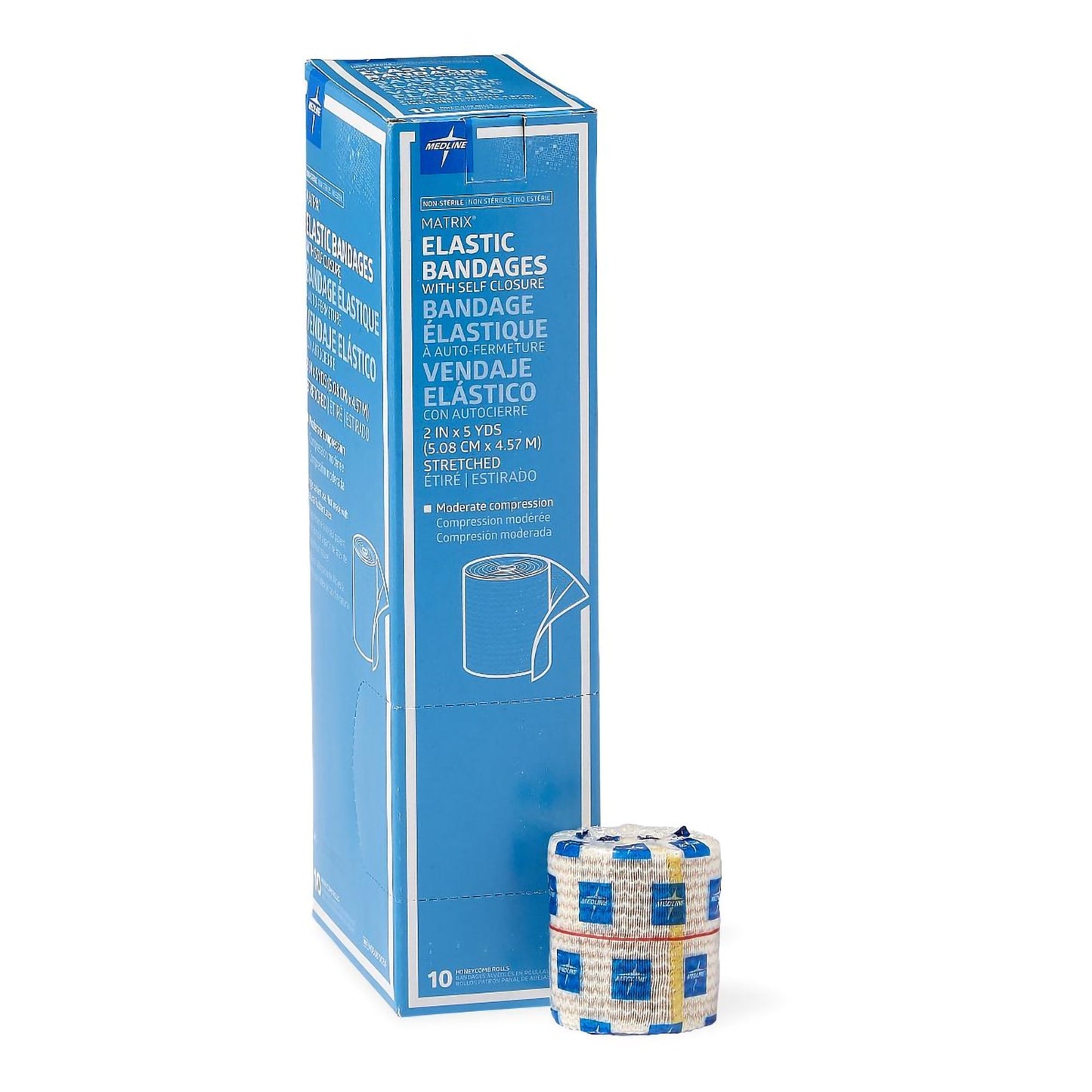 Medline Matrix Double Hook and Loop Closure Elastic Bandage, 2 Inch x 5 Yard MDS087002LF, Box of 10