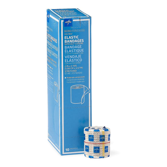 Medline Matrix Double Hook and Loop Closure Elastic Bandage, 2 Inch x 5 Yard MDS087002LF, Box of 10