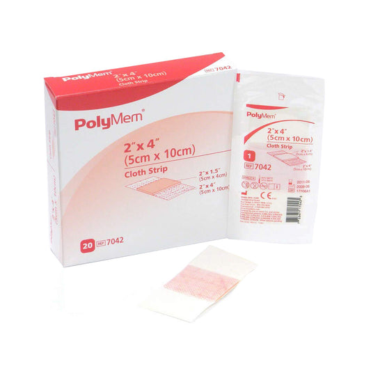 Adhesive Strip PolyMem® 2 X 4 Inch Polyurethane / Film Rectangle Pink / White Sterile - 7042