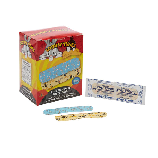 Adhesive Strip Looney Tunes™ Stat Strip® 3/4 X 3 Inch Plastic Rectangle Kid Design (Looney Tunes Bugs and Daffy) Sterile - 1075737