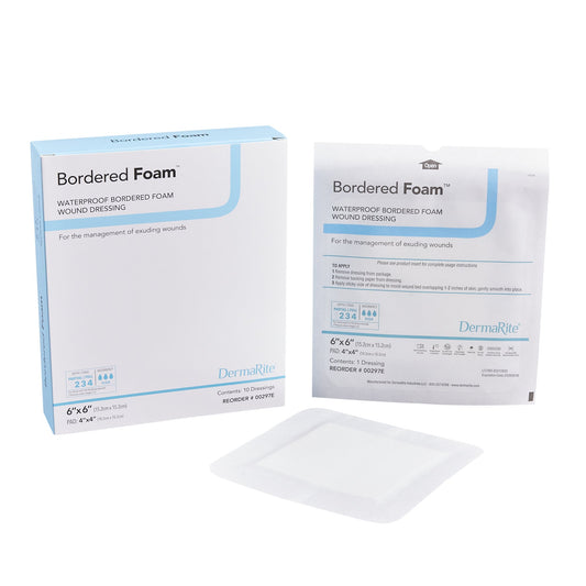 Foam Dressing BorderedFoam® 6 X 6 Inch With Border Waterproof Backing Nonacrylic Adhesive Square Sterile - 00297E