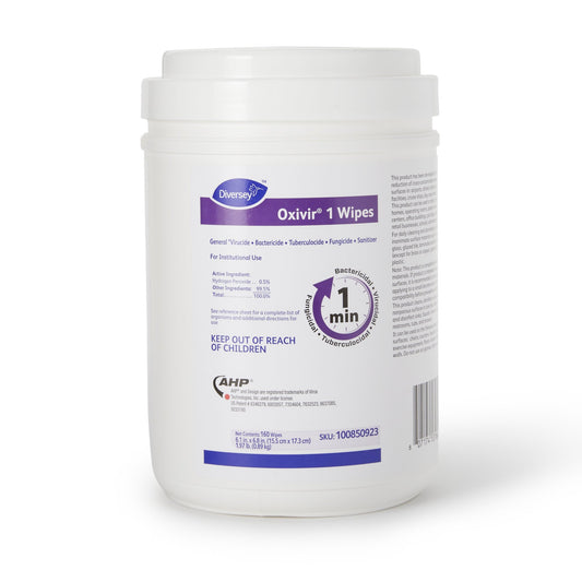Surface Disinfectant Cleaner Diversey™ Oxivir® 1 Premoistened Hydrogen Peroxide Based Manual Pull Wipe 160 Count Canister Scented NonSterile - DVO1008