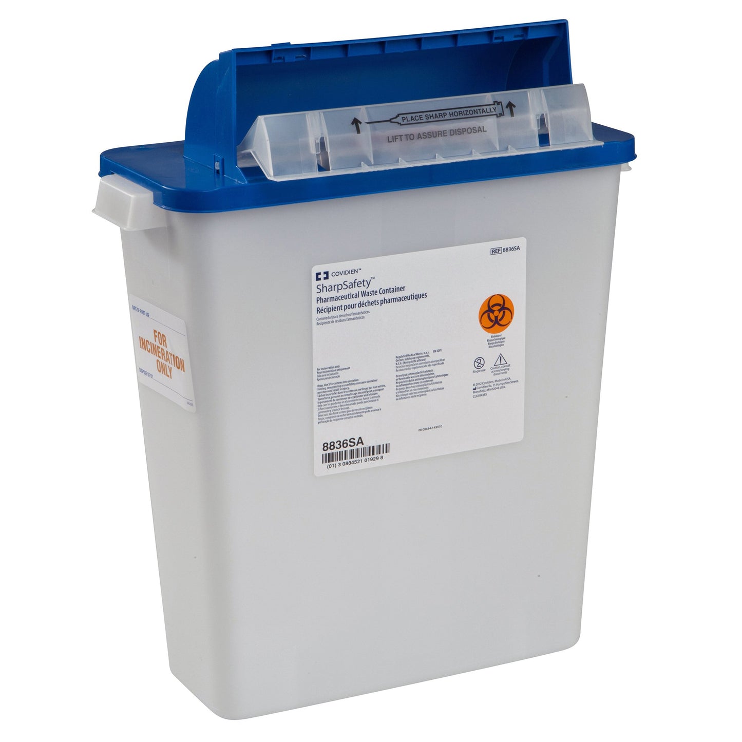 Pharmaceutical Waste Container PharmaSafety™ White Base 16-1/2 H X 13-3/4 W X 6 D Inch Horizontal Entry 3 Gallon - 8836SA
