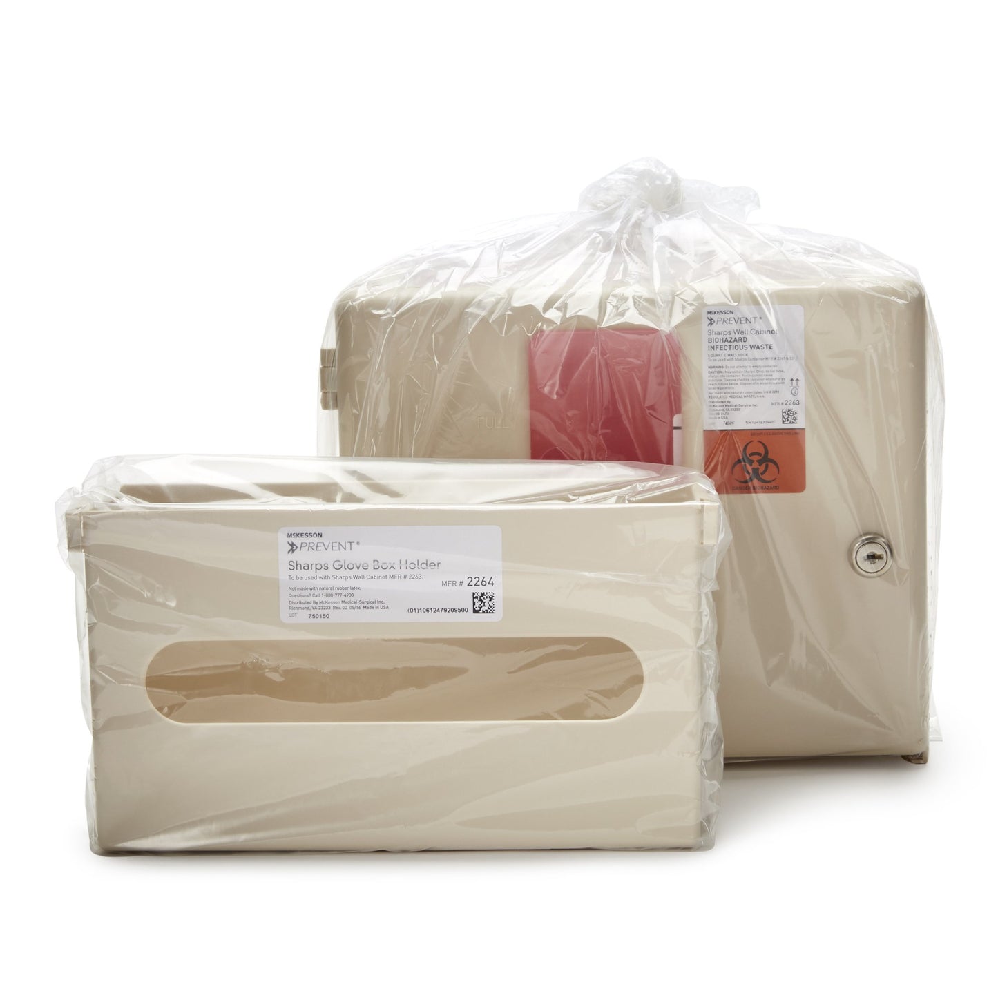 McKesson Prevent® Sharps Wall Cabinet with Glove Box, 12¼ x 4¾ x 15 Inch 2265