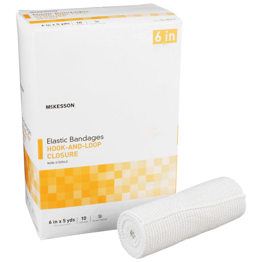 Elastic Bandage McKesson 6 Inch X 5 Yard Single Hook and Loop Closure Tan NonSterile Standard Compression - 16-1033-6