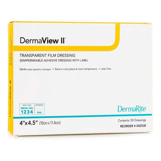 DermaView II™ Transparent Film Dressing with Border, 4 x 4½ Inch 00253E
