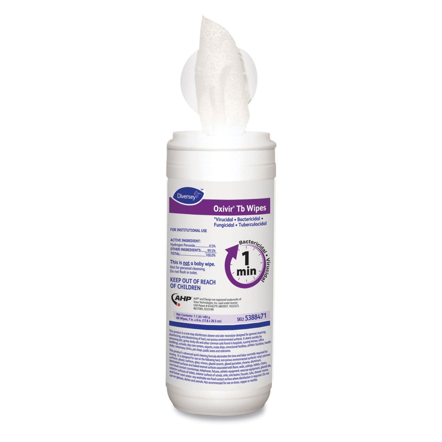 Surface Disinfectant Cleaner Diversey™ Oxivir® Tb Premoistened Hydrogen Peroxide Based Manual Pull Wipe 60 Count Canister Unscented NonSterile - DVO53